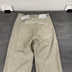 Cold Culture Backtalk V3 Pants 38 32x30 Faux Leather Cream Beige Wide Leg Baggy